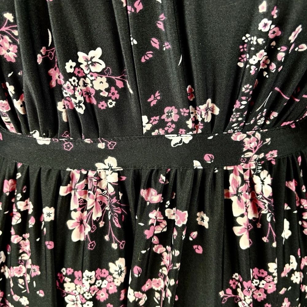 Cherry Blossom Print Dress Caftan Size 3X 26 28 Black Tie Back Whimsigoth - Picture 5 of 14